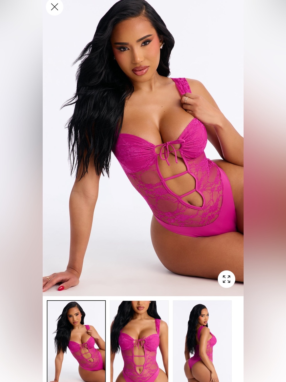Fuchsia Lace Cutout Bodysuit